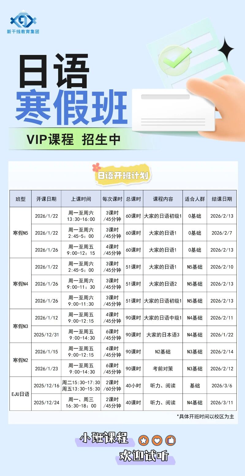 日语培训课程口语专项课程、N2课程,12月15日开课!告别日语提分困
